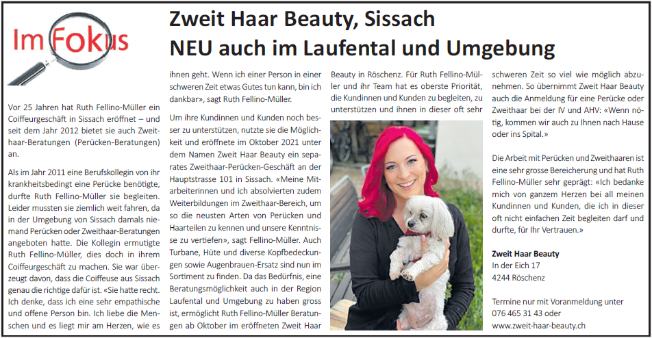 Perücken und Zweithaar in Sissach sowie Laufental und Umgebung